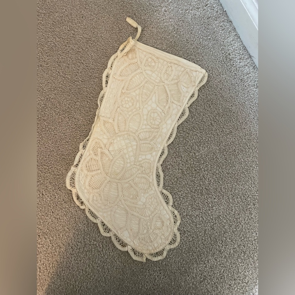 Vintage ecru lace Christmas stocking